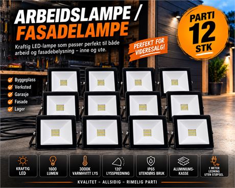 Parti med 12 stk Fasadelamper/ arbeidslamper