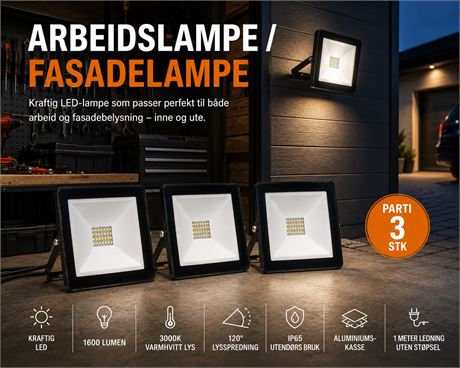 Parti med 3 stk Fasadelamper/ arbeidslamper