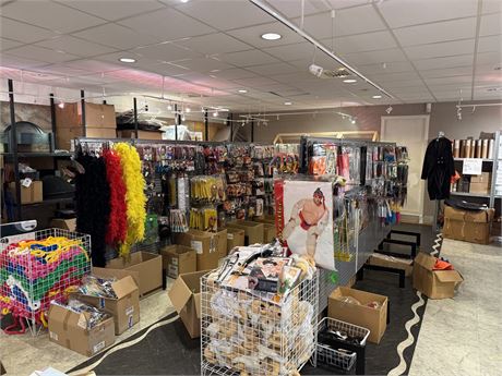 Stort parti party- og kostymeartikler – varelager fra nedlagt bedrift