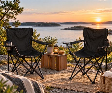 Campingstol med flaskeholder x2